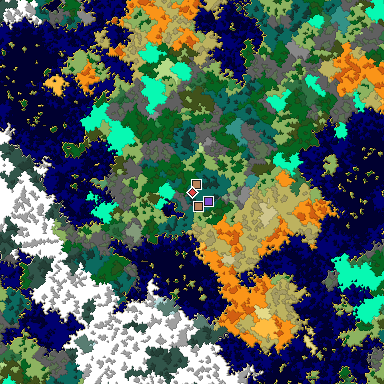 Predicted biome map of Java 1.16 seed 682436528651638732 around estimated spawn