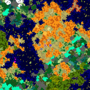 Predicted biome map of Java 1.16 seed -2228598431007005465 around estimated spawn
