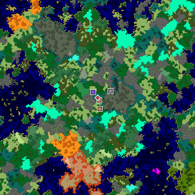 Predicted biome map of Java 1.16 seed 6051084489511366193 around estimated spawn