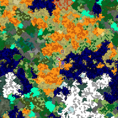 Predicted biome map of Java 1.16 seed -1983716234949115407 around estimated spawn