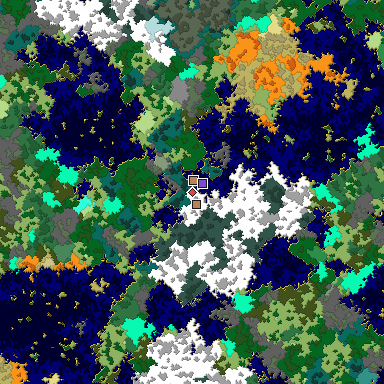 Predicted biome map of Java 1.16 seed 1614499754049445028 around estimated spawn