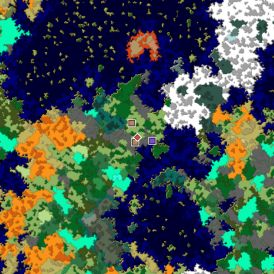 Predicted biome map of Java 1.16 seed 1482385931934568814 around estimated spawn