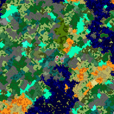 Predicted biome map of Java 1.16 seed -1492754335881583795 around estimated spawn