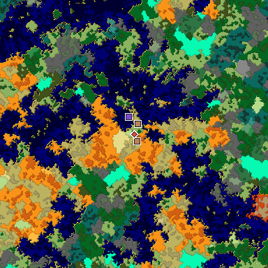 Predicted biome map of Java 1.16 seed 6741813546817058913 around estimated spawn