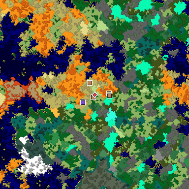 Predicted biome map of Java 1.16 seed 2097304129562094913 around estimated spawn