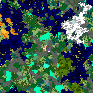 Predicted biome map of Java 1.16 seed -1060571434121258785 around estimated spawn