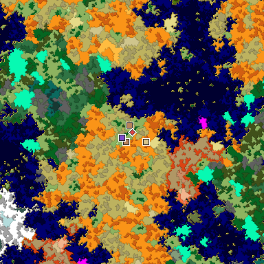 Predicted biome map of Java 1.16 seed -8788623550745509426 around estimated spawn