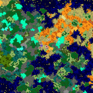 Predicted biome map of Java 1.16 seed 174220938491541543 around estimated spawn