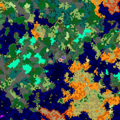 Predicted biome map of Java 1.16 seed 6198578251995771659 around estimated spawn