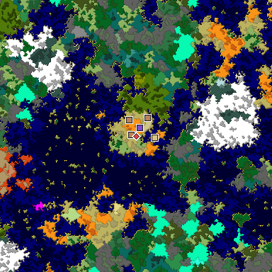 Predicted biome map of Java 1.16 seed -9053027246154393656 around estimated spawn