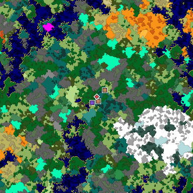 Predicted biome map of Java 1.16 seed 4246014869435079980 around estimated spawn