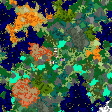 Predicted biome map of Java 1.16 seed 7811944875067502301 around estimated spawn