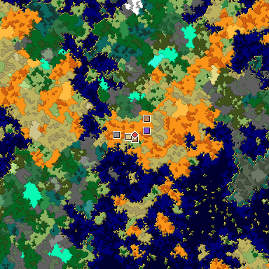 Predicted biome map of Java 1.16 seed -4363476323054029093 around estimated spawn