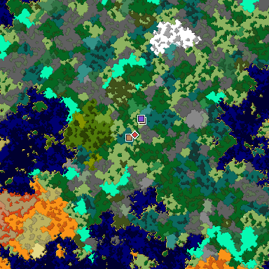 Predicted biome map of Java 1.16 seed -5523157759747176520 around estimated spawn