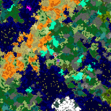 Predicted biome map of Java 1.16 seed -8535681159697878936 around estimated spawn