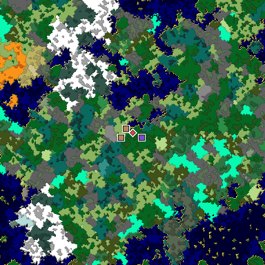 Predicted biome map of Java 1.16 seed 826227819985109889 around estimated spawn