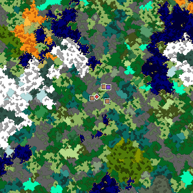 Predicted biome map of Java 1.16 seed -199728927516391403 around estimated spawn