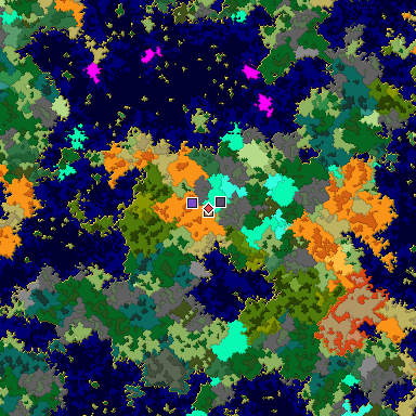 Predicted biome map of Java 1.16 seed -6526931822731860533 around estimated spawn