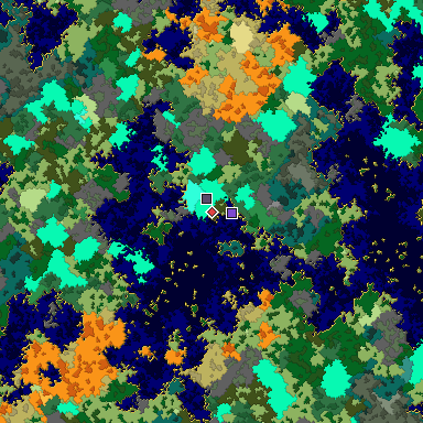 Predicted biome map of Java 1.16 seed 2323116994779026899 around estimated spawn