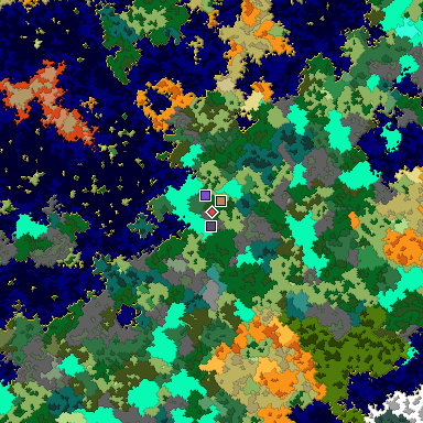 Predicted biome map of Java 1.16 seed -7611371873232768122 around estimated spawn