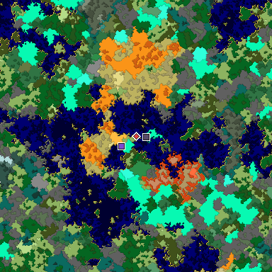 Predicted biome map of Java 1.16 seed -6768493912196093293 around estimated spawn