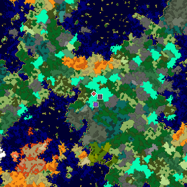 Predicted biome map of Java 1.16 seed -3799865665537320427 around estimated spawn