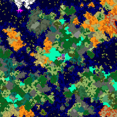 Predicted biome map of Java 1.16 seed -1932230094965256047 around estimated spawn
