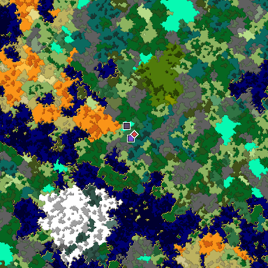 Predicted biome map of Java 1.16 seed -4218206873810307544 around estimated spawn