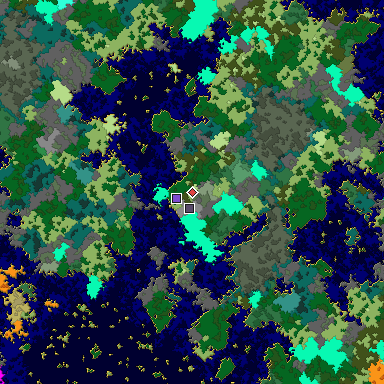 Predicted biome map of Java 1.16 seed -2272424461410626935 around estimated spawn