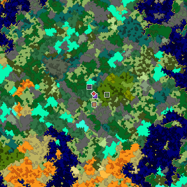 Predicted biome map of Java 1.16 seed -1057486976729052538 around estimated spawn