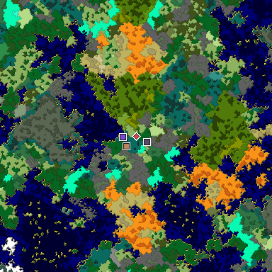 Predicted biome map of Java 1.16 seed -2367145127741016388 around estimated spawn