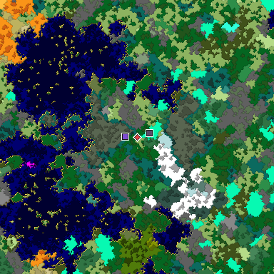 Predicted biome map of Java 1.16 seed 5416447242249200723 around estimated spawn