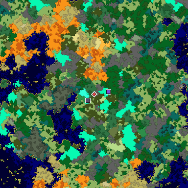 Predicted biome map of Java 1.16 seed 1187419796760312083 around estimated spawn