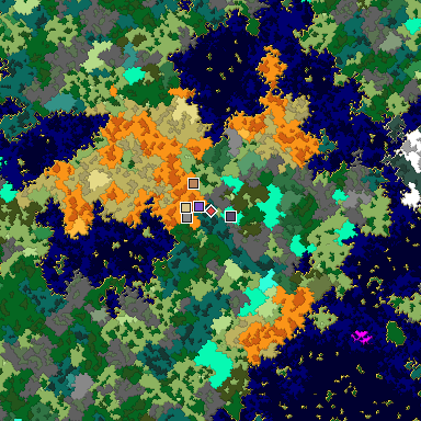 Predicted biome map of Java 1.16 seed -8116050955205096608 around estimated spawn