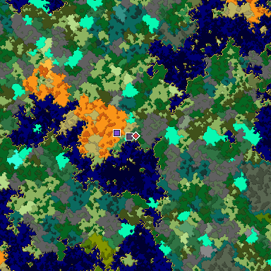 Predicted biome map of Java 1.16 seed -2936096679541278426 around estimated spawn