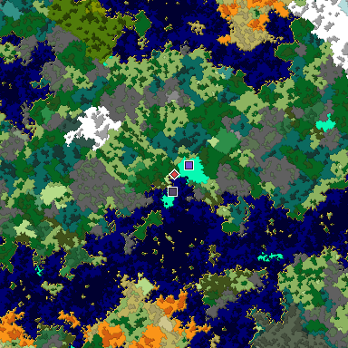 Predicted biome map of Java 1.16 seed -5748796282903127688 around estimated spawn