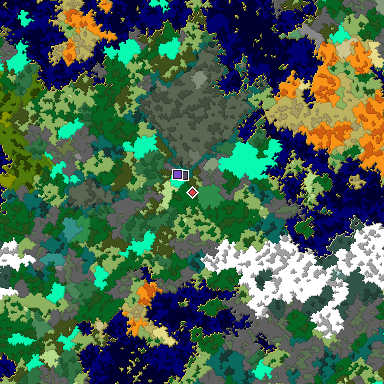Predicted biome map of Java 1.16 seed -140278027635087478 around estimated spawn