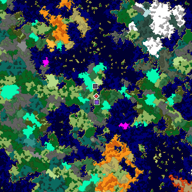 Predicted biome map of Java 1.16 seed 8713188349326563519 around estimated spawn
