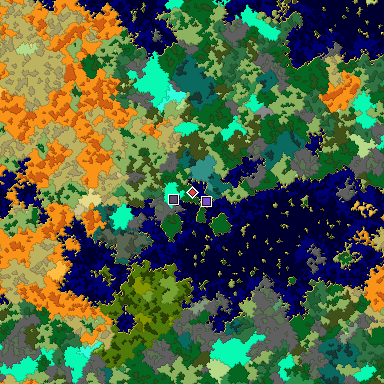 Predicted biome map of Java 1.16 seed 6616770776775059185 around estimated spawn