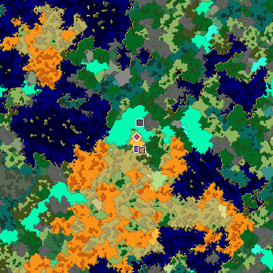 Predicted biome map of Java 1.16 seed 5963538258809872403 around estimated spawn