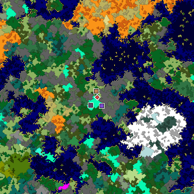 Predicted biome map of Java 1.16 seed -2729140004084122053 around estimated spawn