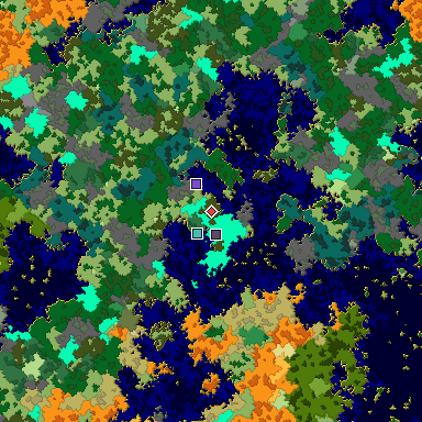 Predicted biome map of Java 1.16 seed -7949232990921644135 around estimated spawn
