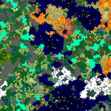 Predicted biome map of Java 1.16 seed -8842011372871027962 around estimated spawn