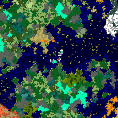 Predicted biome map of Java 1.16 seed 1075314254162311335 around estimated spawn