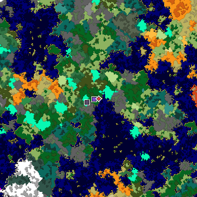 Predicted biome map of Java 1.16 seed -2012438860257672180 around estimated spawn