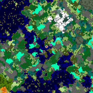 Predicted biome map of Java 1.16 seed -977018342842991274 around estimated spawn