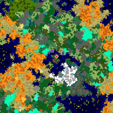 Predicted biome map of Java 1.16 seed 4791061251709771341 around estimated spawn