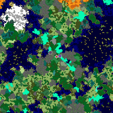 Predicted biome map of Java 1.16 seed -5552404526192424702 around estimated spawn