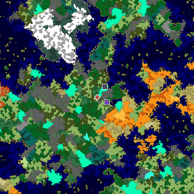 Predicted biome map of Java 1.16 seed -4727591439773725416 around estimated spawn