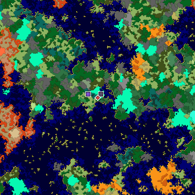 Predicted biome map of Java 1.16 seed 6224630931564257581 around estimated spawn